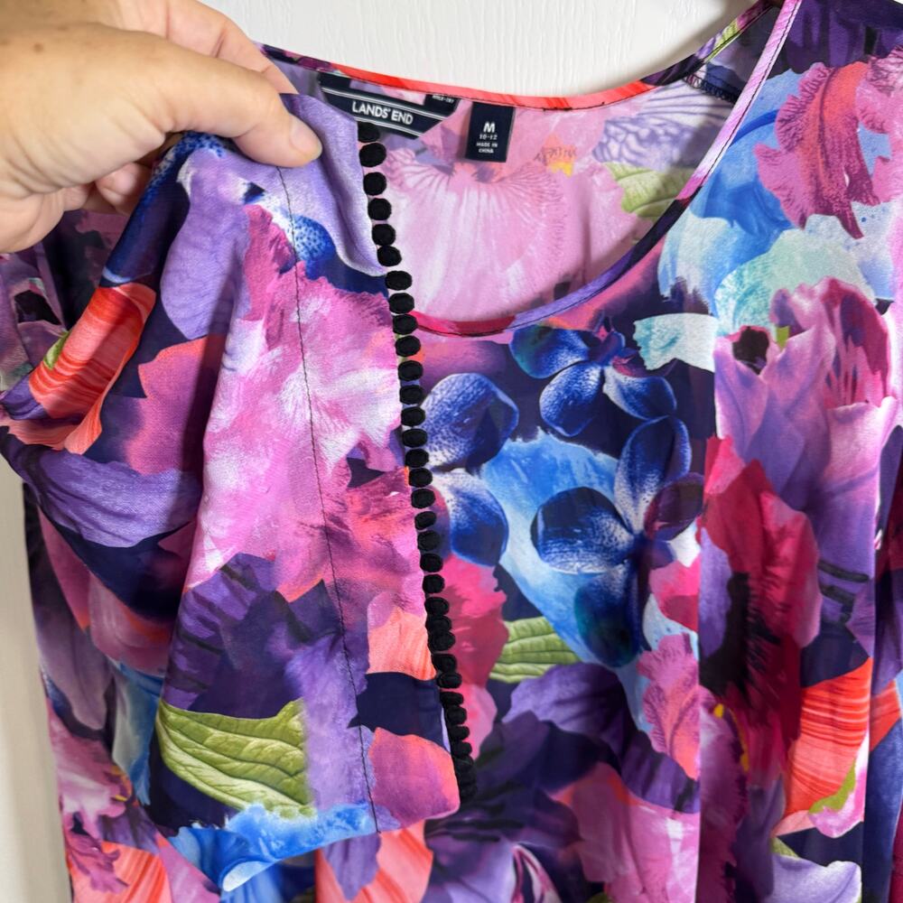 Lands End Swimsuit Cover-up Floral  Knee Length Kaftan Dress Women’s M 10/12 - Picture 2 of 8